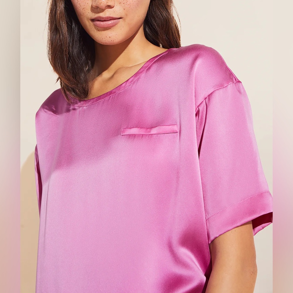 Inez Washable Silk Short Sleeve Tee & Boxer PJ Set - Picture 3 of 5